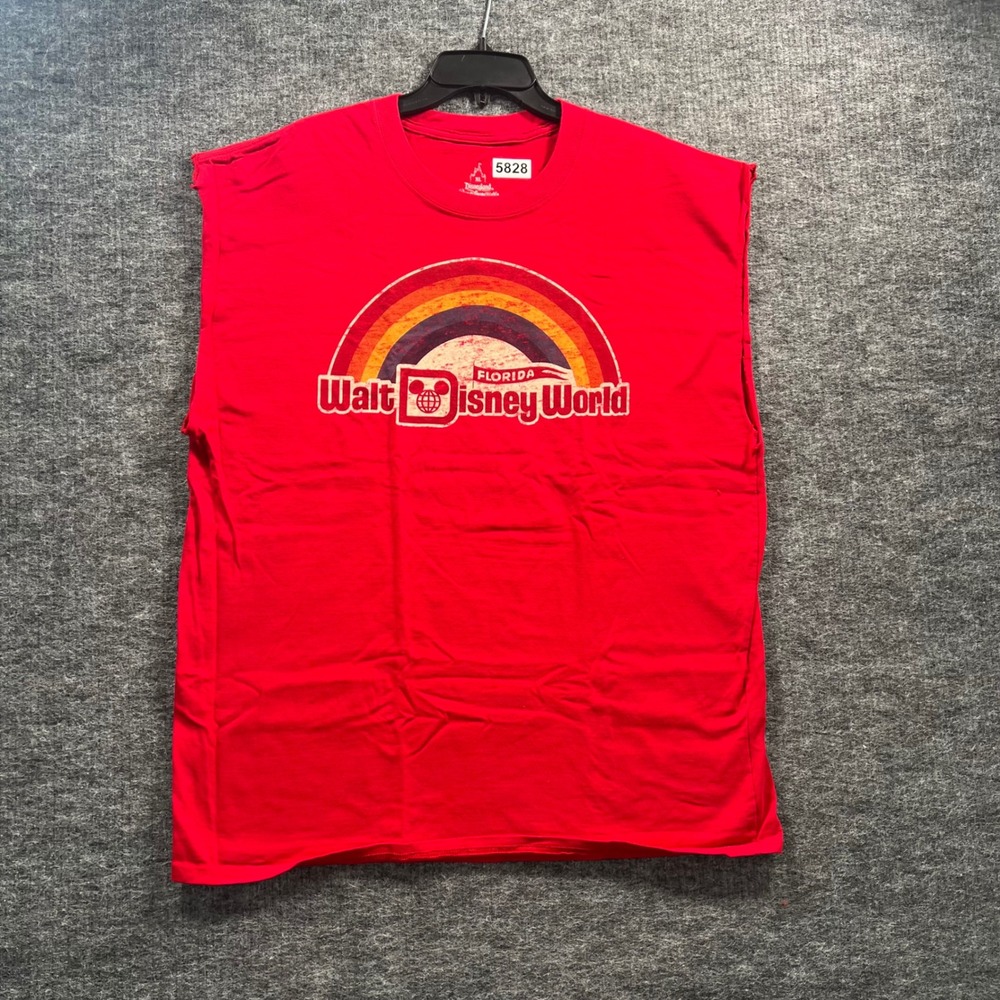 Disney World Florida Retro Rainbow Muscle Tee Red Hanes XL